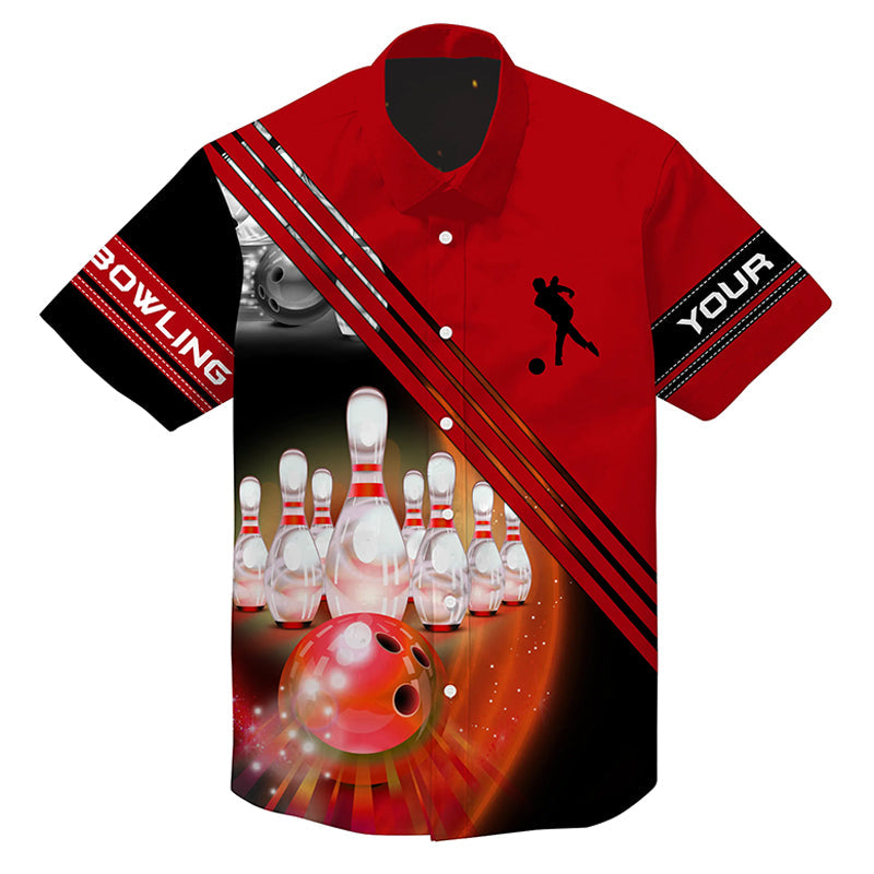 Custom Multi Color Hawaiian Bowling Shirts Bowling Ball And Pins Team Shirt, Button Up Bowling Shirts