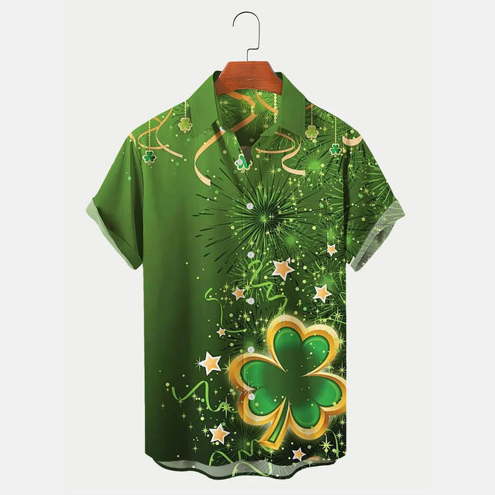 Holiday St. Patrick's Men's Bowling Shirts Shamrock Art Hawaiian Shirts, Patrick's Day Gift
