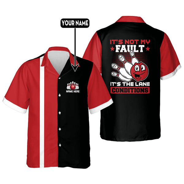 Custom It's Not My Fault Bowling Hawaiian Shirt For Men, Black And Red Bowling Shirt
