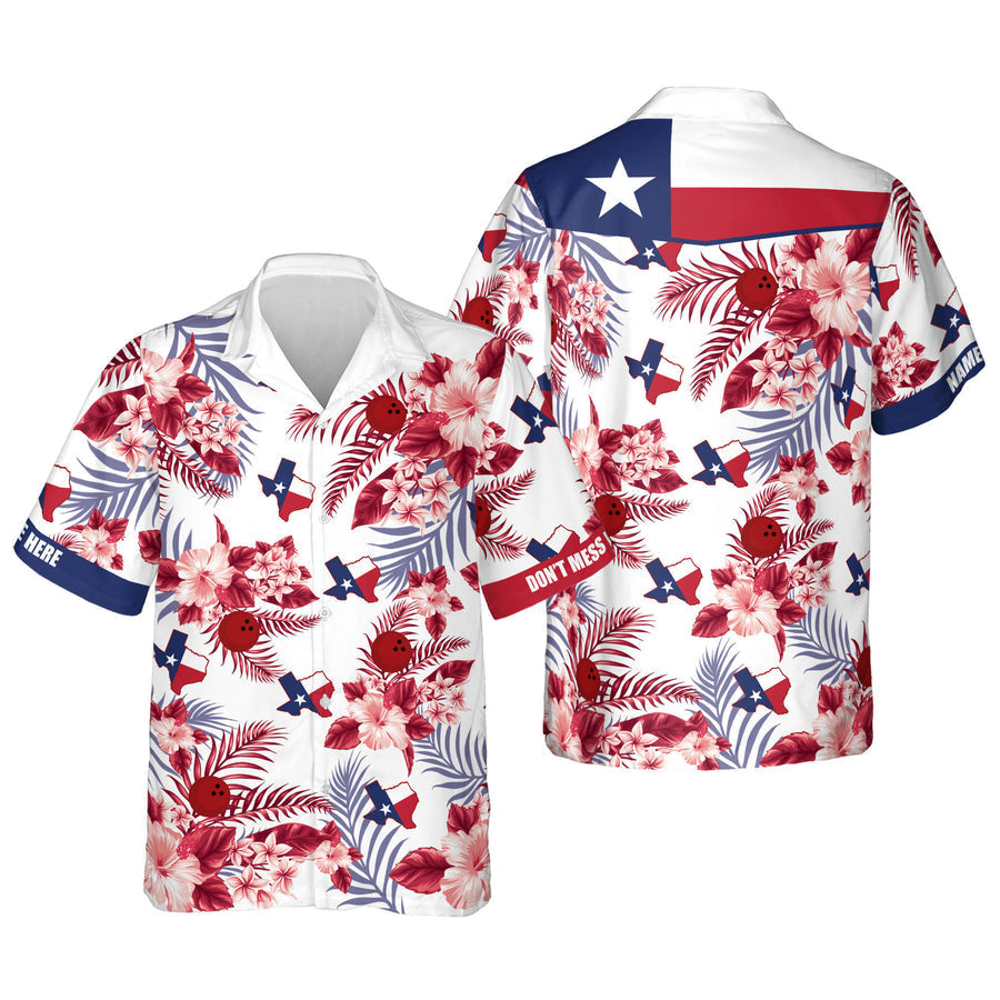 Custom Don't Mess Texas Flag Tropical Bowling Hawaiian Shirt For Men, Custom Texas Flag Bowling Shirts