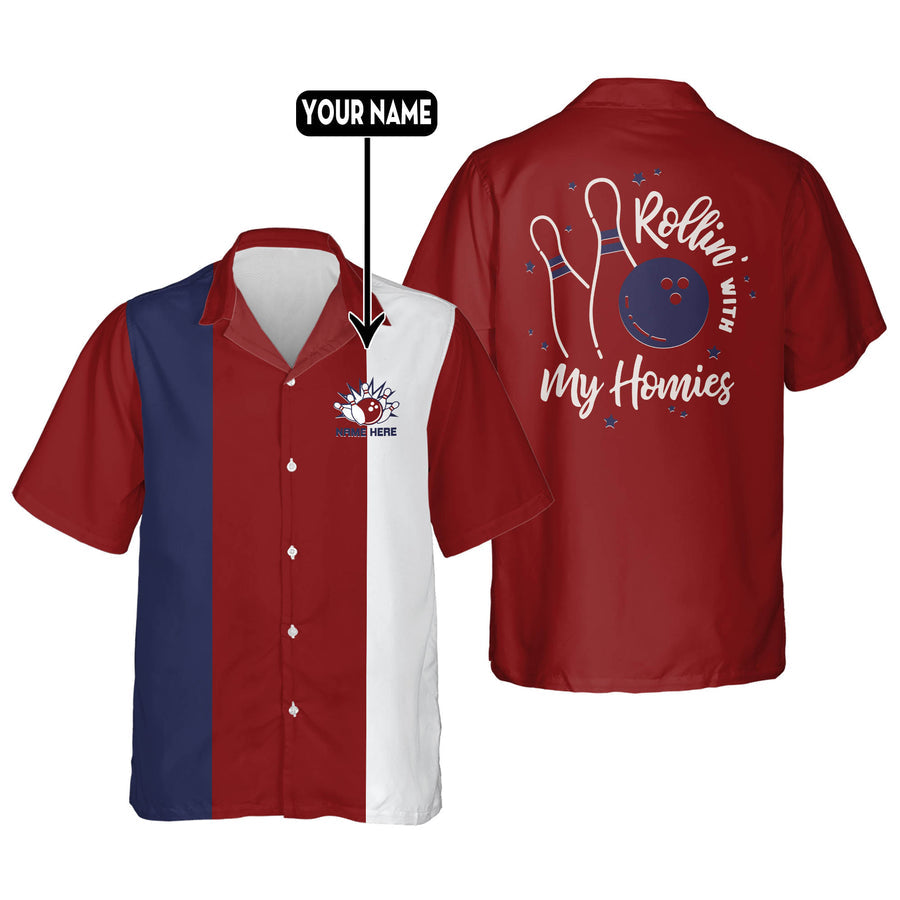 Custom Rolling With My Homies Red White And Blue Bowling Hawaiian Shirt For Men
