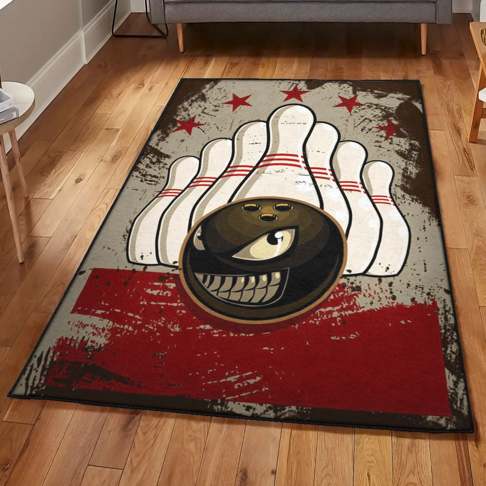 Bowling Strike Washable Rugs Bowling Rug Rectangle Rugs Washable Area Rug Non-Slip Carpet For Living Room Bedroom Area Rug Small (3 X 5 FT)