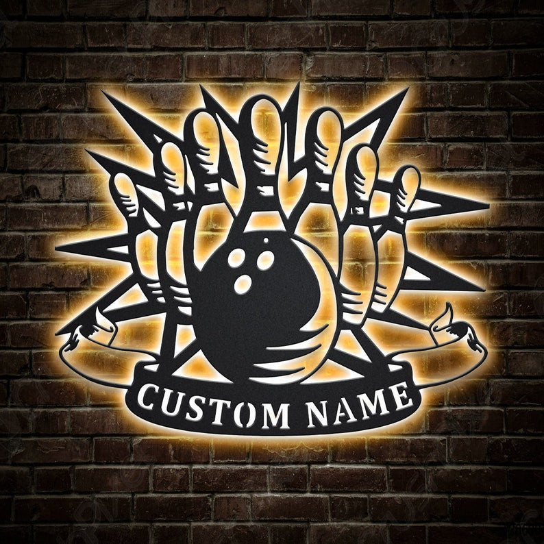 Personalized Bowling Monogram Metal Sign WITH LED/WITHOUT LED Lights Custom Bowling Metal Sign Sport Gifts Birthday Gift Bowling Sign