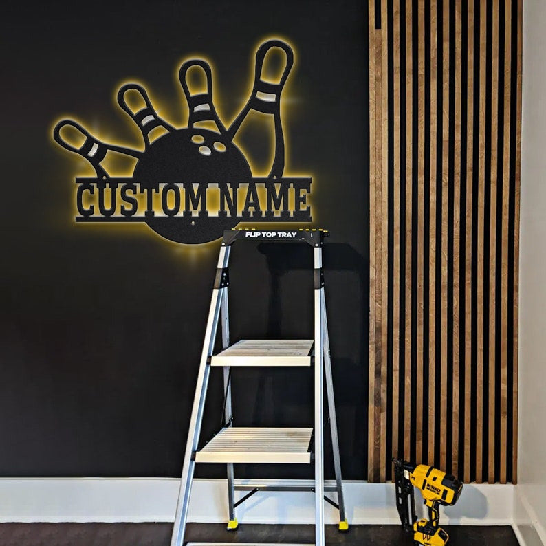 Personalized Bowling Monogram Metal Sign WITH LED/WITHOUT LED Lights v3 Custom Bowling Metal Sign Sport Gifts Birthday Gift Sport Gift