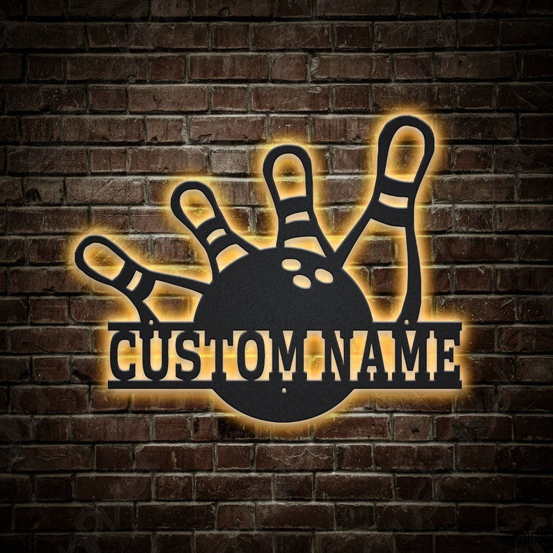 Personalized Bowling Monogram Metal Sign WITH LED/WITHOUT LED Lights v3 Custom Bowling Metal Sign Sport Gifts Birthday Gift Sport Gift