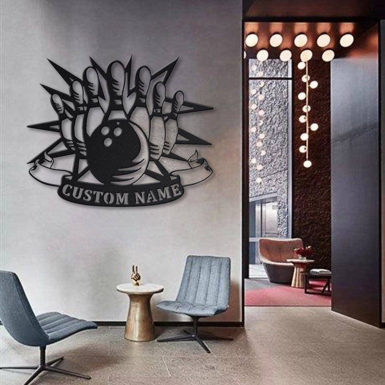 Personalized Bowling Monogram Metal Sign Art Metal Wall Art Decor Decoration Bowling Metal Sign Housewarming Outdoor Metal