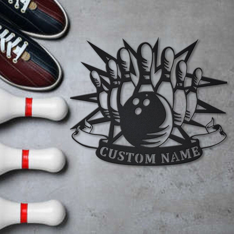 Personalized Bowling Monogram Metal Sign Art Metal Wall Art Decor Decoration Bowling Metal Sign Housewarming Outdoor Metal