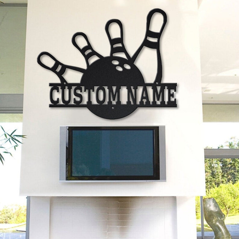 Personalized Bowling Monogram Metal Sign Art v3 Metal Wall Art Decor Decoration Bowling Metal Sign Housewarming Outdoor Metal