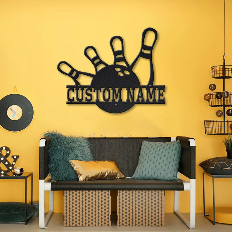 Personalized Bowling Monogram Metal Sign Art v3 Metal Wall Art Decor Decoration Bowling Metal Sign Housewarming Outdoor Metal