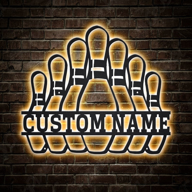 Personalized Bowling Pin Metal Sign WITH LED/WITHOUT LED Lights Custom Bowling Metal Sign Sport Gifts Birthday Gift Bowling Sign