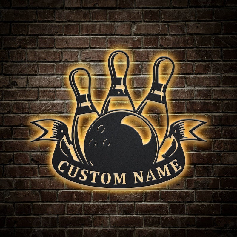 Personalized Bowling Monogram Metal Sign WITH LED/WITHOUT LED Lights v4 Custom Bowling Metal Sign Sport Gifts Birthday Gift Sport Gift