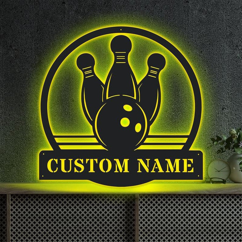 Personalized Bowling Metal Sign WITH LED/WITHOUT LED Lights Bowling Metal Sign Sport Gifts Bowling Metal Wall Art Bowling Player Name Sign Decor