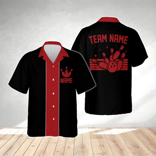 Custom Name Black Red Green Orange Grey Vintage Bowling Hawaiian Shirt For Men
