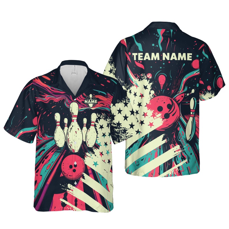 Bowling And Pins Gothic Skull Customized Name, Team Name 3D Hawaiian Shirt